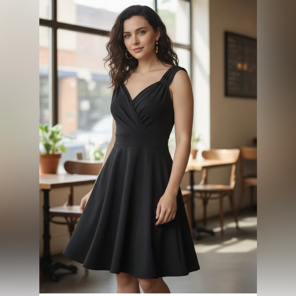 Grace Karin Black Sleeveless V-Neck Midi Fit & Flare Dress